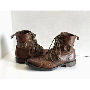 Aston Grey Rockcastle 2 Men's 9.5 Brown Leather Lace-up Buckle Combat Moto Boots